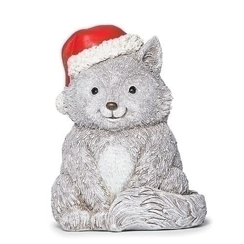 Roman Pudgy Pal Decorative Garden Statue with Santa Hat, Christmas Decoration (Fox, 9.25-inch Height)