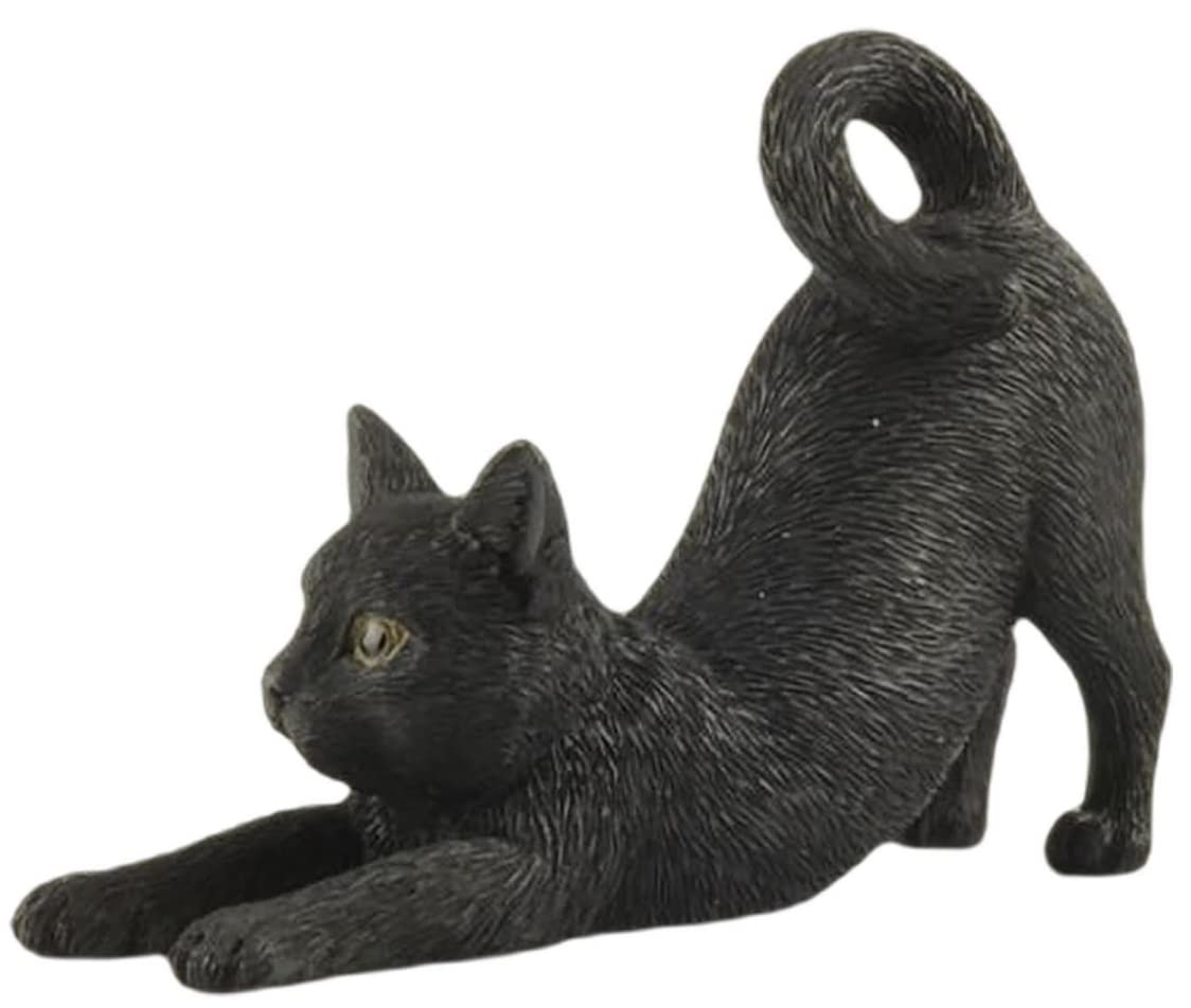 JFSM INC. Black Cat Stretching Figurine – Mini Resin Sculpture – Holiday Stocking Stuffer - Gifts for Cat Lovers, Indoor Shelf or Desktop Display