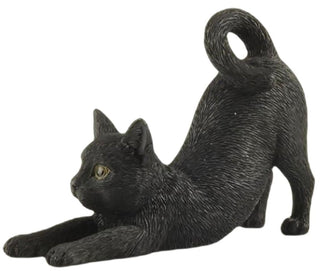 JFSM INC. Black Cat Stretching Figurine – Mini Resin Sculpture – Holiday Stocking Stuffer - Gifts for Cat Lovers, Indoor Shelf or Desktop Display