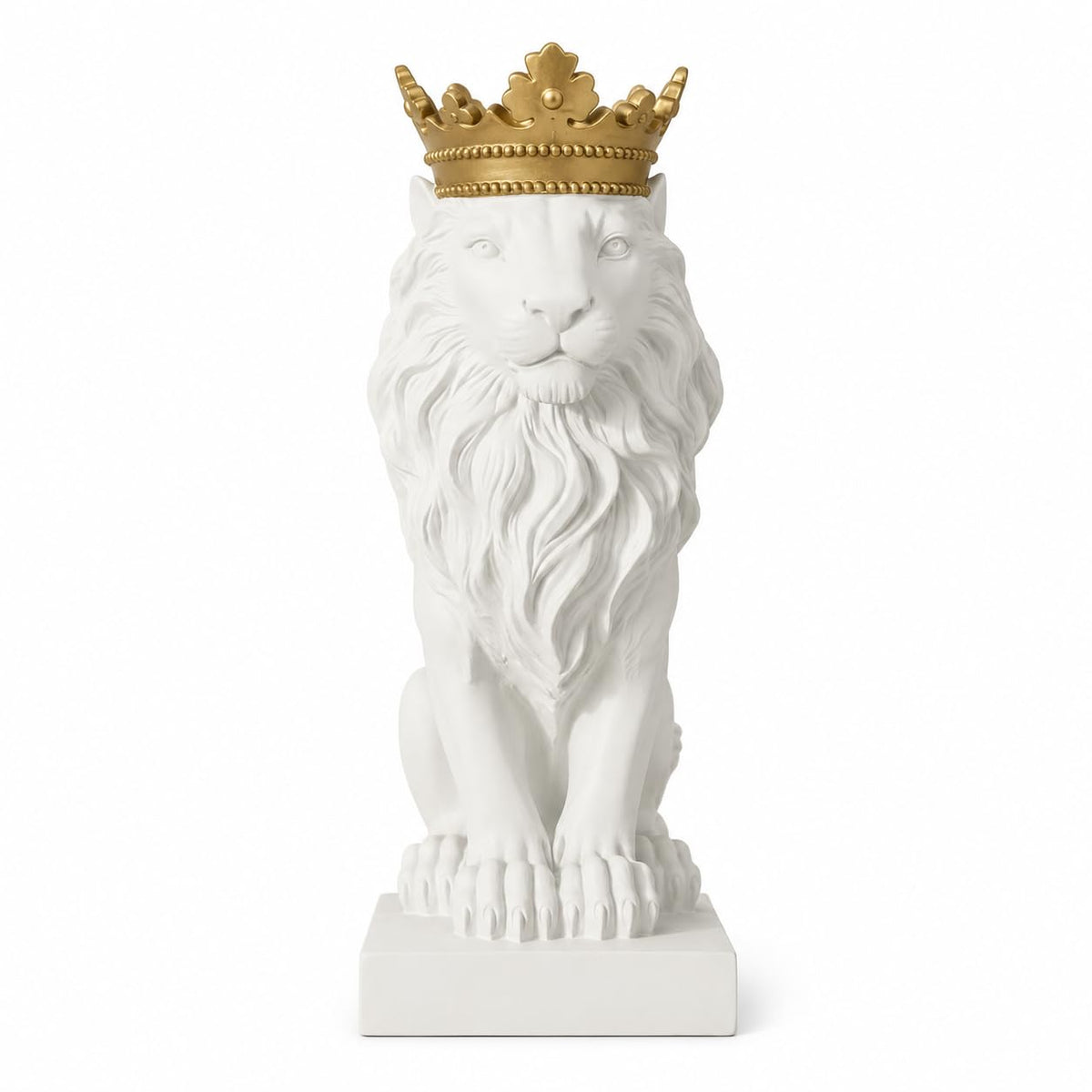 Comfy Hour Farmhouse Home Decor Collection 15" Resin Stone Lion Figurine King of Forest Statue Sculpture Home Decoration, White & Gold