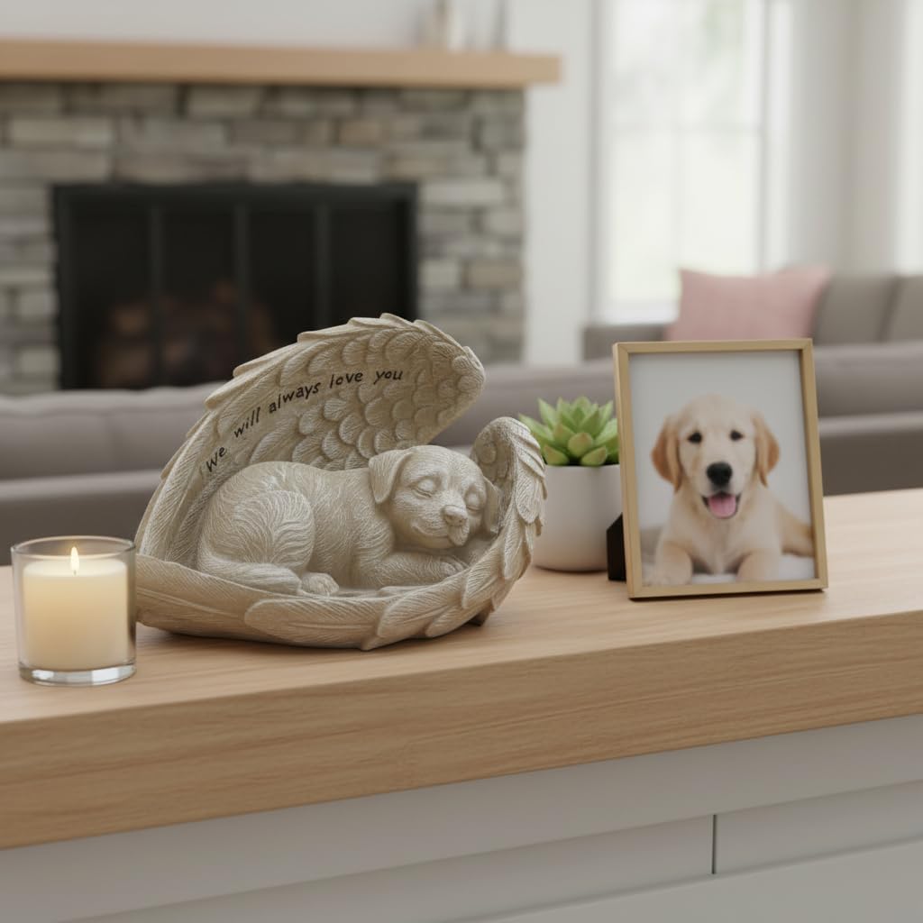 Comfy Hour 8.2 Inch Dog Angel Statue, Sleeping Pet Memorial Figurine