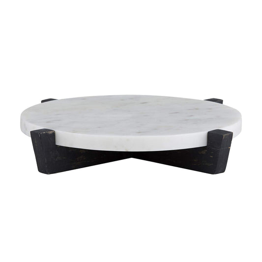 Creative Brands Table Sugar Round Marble Tray with Mango Wood Stand, 11-Inches, Charcoal