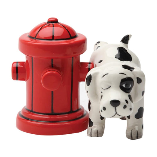 Pacific Trading Giftware Dalmation Dog with Fire Hydrant Ceramic Magnetic Salt & Pepper Shaker Set Novelty Gift