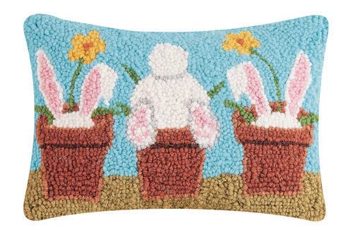 Peking Handicraft - Vase Rabbits Hook Pillow 8x12 - 30RN104C12OB