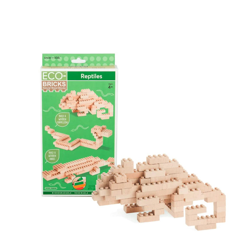 Eco-Bricks 3 in 1 Builds Reptiles - Earth-Friendly Kids Building Blocks - Create 3 Different Reptiles - Chameleon, Snake, Alligator