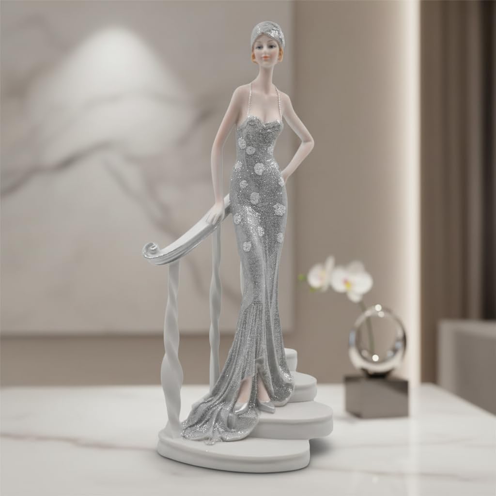 Comfy Hour 13.7 Inch Woman Figurine Decor, Art Deco Lady Statue