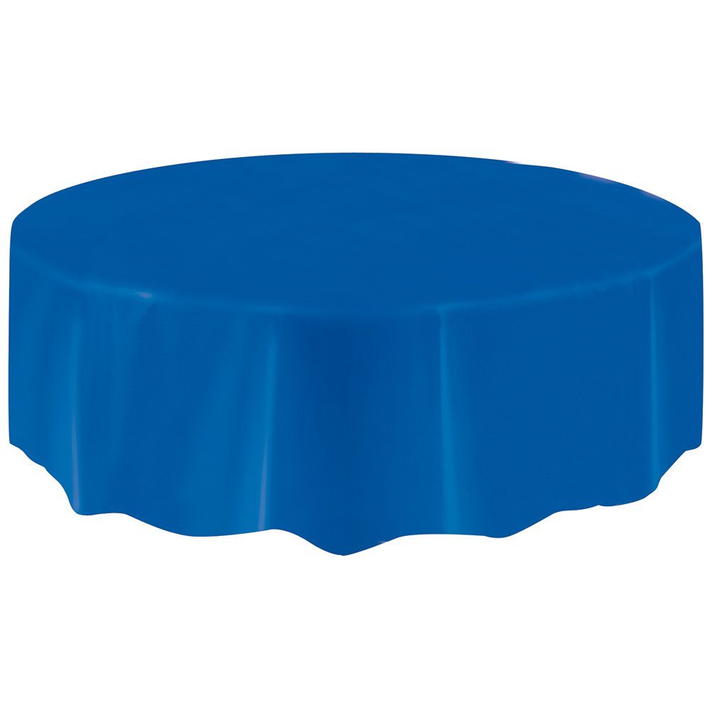 Unique Industries Round Royal Blue Plastic Tablecloth, 84"
