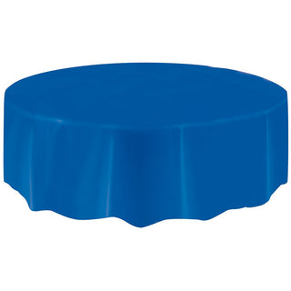Unique Industries Round Royal Blue Plastic Tablecloth, 84"