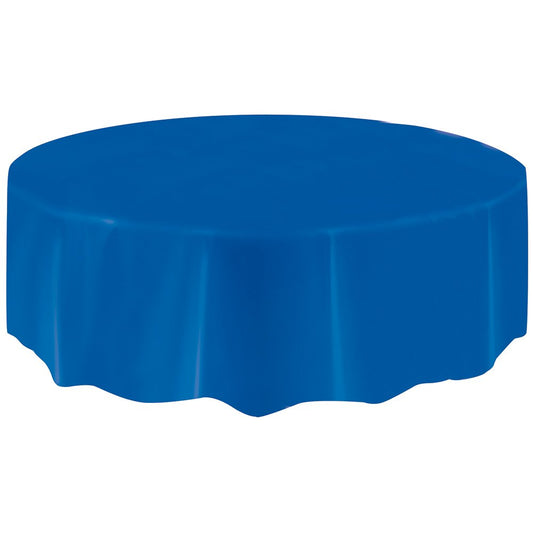 Unique Industries Round Royal Blue Plastic Tablecloth, 84"
