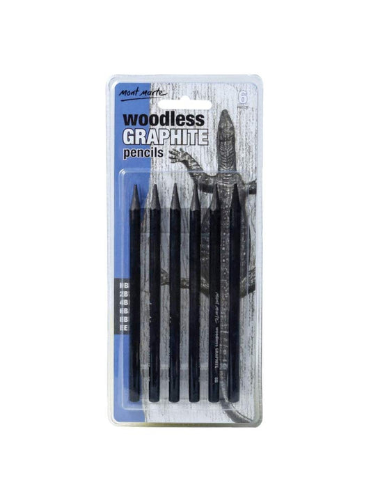 Mont Marte Woodless Graphite Pencils 6 Piece, HB, 2B, 4B, 6B, 8B, EE