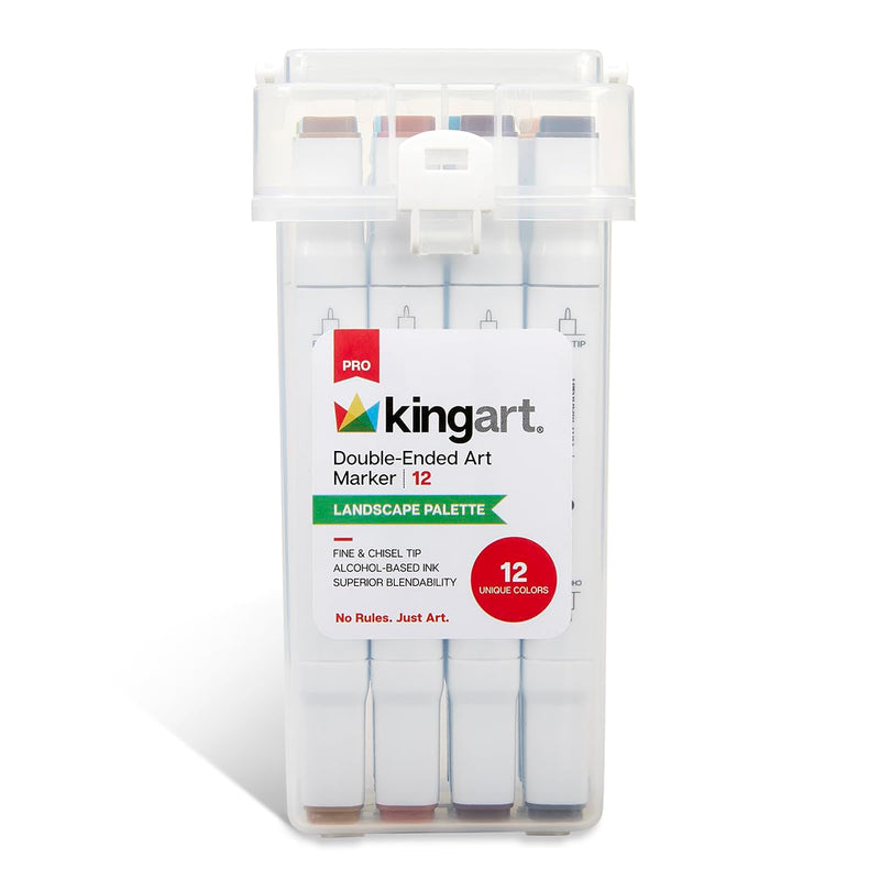 KINGART PRO Double-Ended Art Alcohol Markers, Fine & Chisel Tips and Superior Blendability, Set 12, Landscape Palette Colors