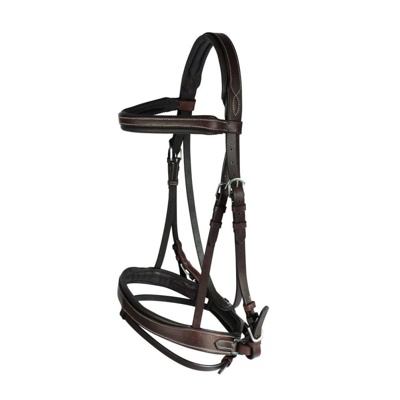 HORZE Venice Padded Synthetic Leather Snaffle Bridle with Flash and Reins - Dark Brown - Cob