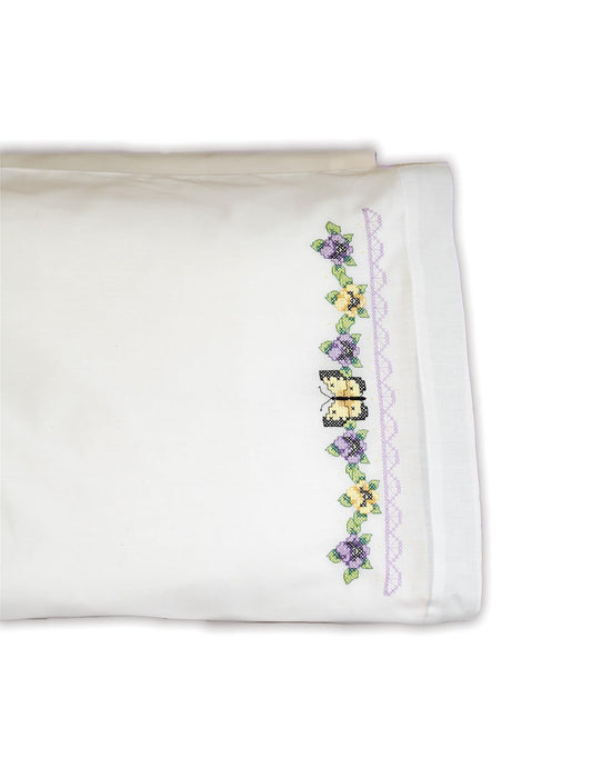 Design Works Crafts Janlynn Stamped Cross Stitch Kit, Pansy & Butterfly Pillowcase Pair
