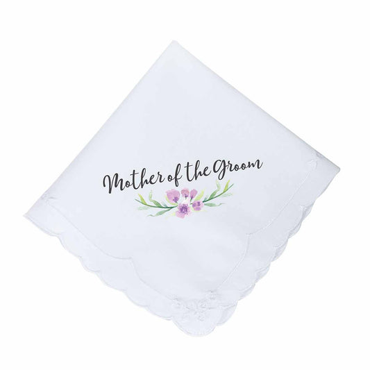 Lillian Rose Purple Mother of The Groom Hankie, 12", White