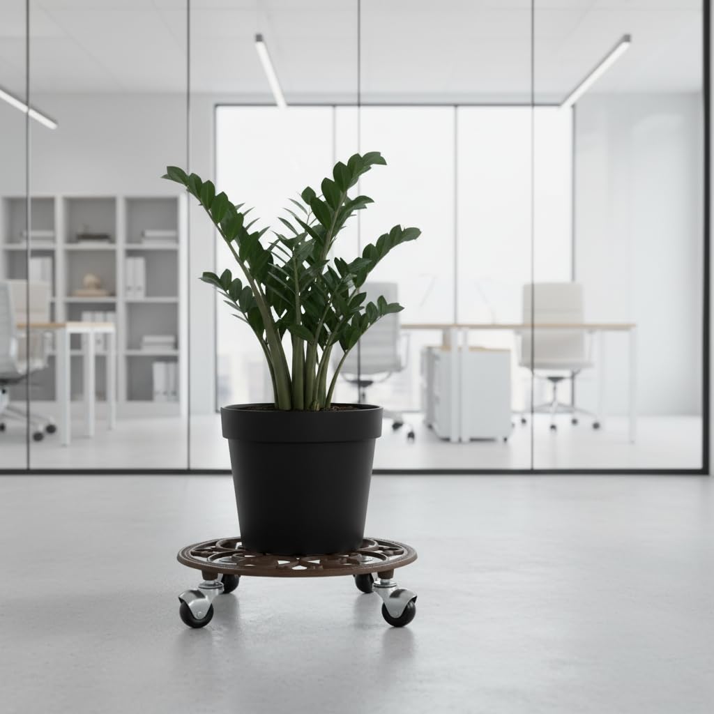 Comfy Hour 10 Inch Plant Caddy with Wheels, Cast Iron Round Trolley