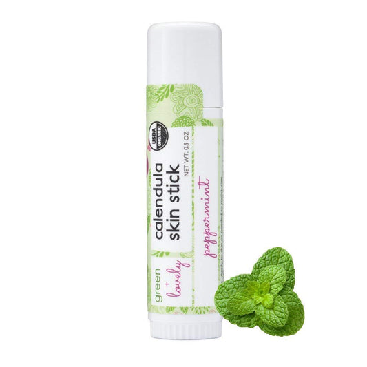 Green+Lovely Calendula Skin Stick Organic Lotion Sticks Moisturizing Balm Ointment Salve Multipurpose Hand Cream Body Bar, 0.5 oz., Minty Peppermint (1 Tube)