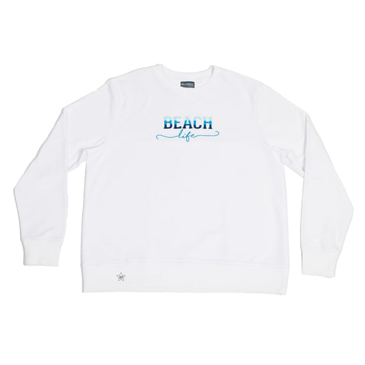 Pavilion - Beach Life - M/L Unisex Relaxed Fit Long Sleeve Oversized Loungewear Pullover Crewneck French Terry Blend Sweatshirt Apparel Varsity Style Seaside Ocean Waterfront Nautical Coastal Boating Beach Lover Gift Present