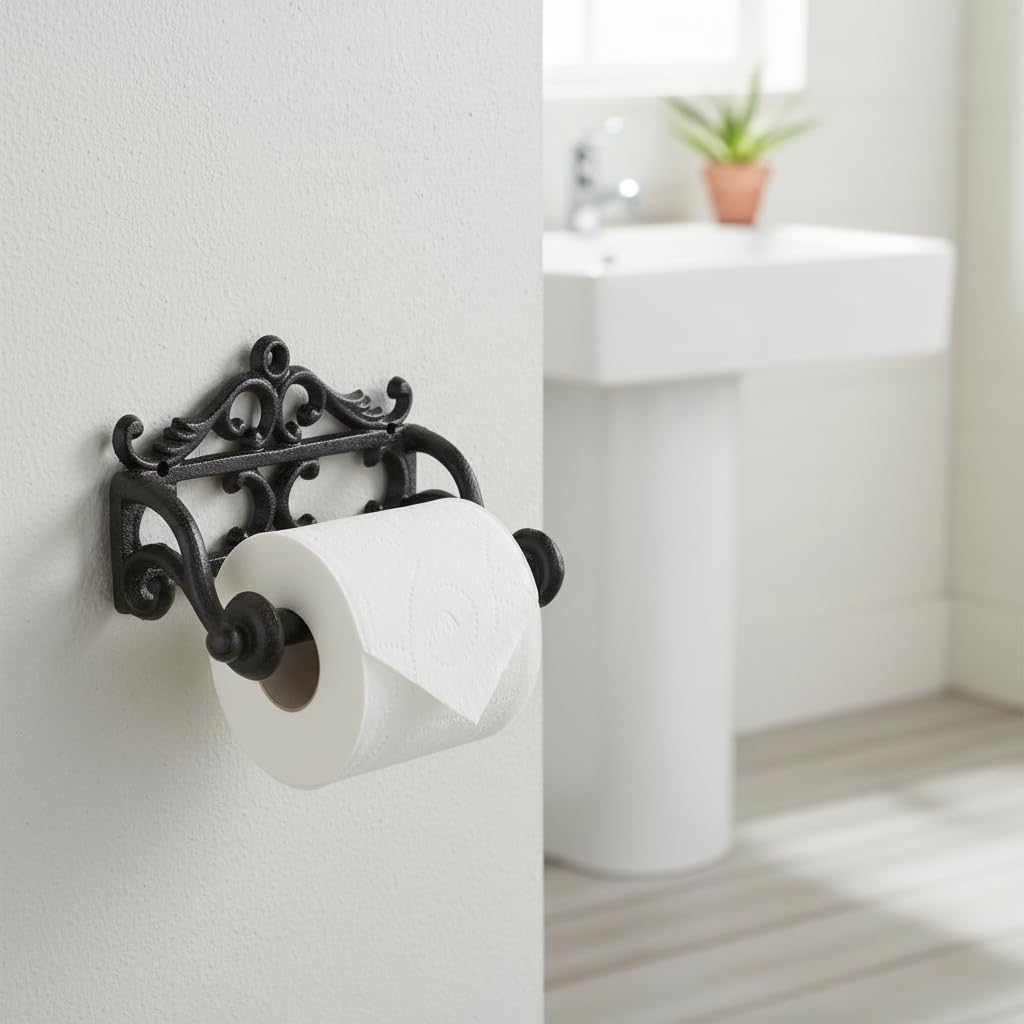Comfy Hour 6.3 Inch Cast Iron Toilet Paper Holder, Vintage Wall Mount