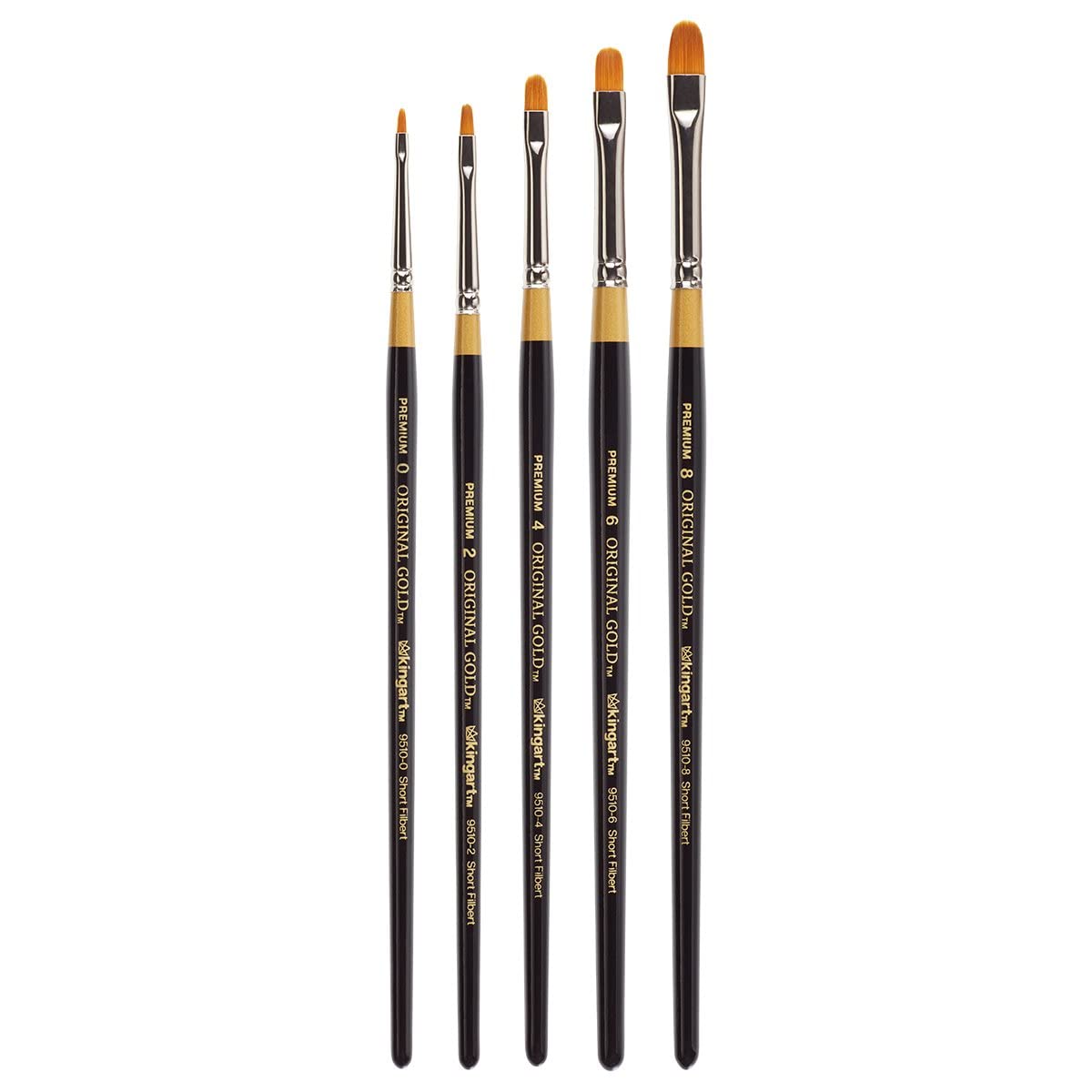 KINGART Original Gold 9510 Series, Golden Taklon Short Filbert, Set of 5