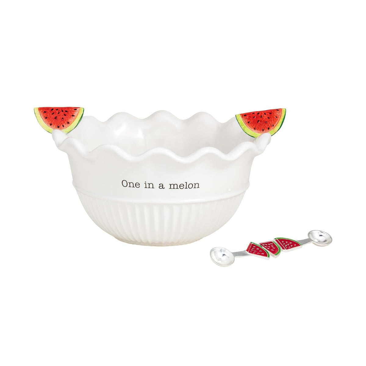 Mud Pie Dishware Bowl, bowl 4 1/4" x 8 1/4" dia | utensil 5 1/2", White