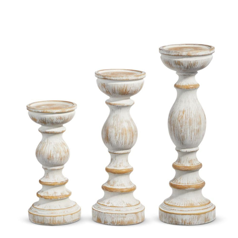 Raz Imports 2024 Natural Appeal 13.5" Whitewash Candle Holders, Set of 3