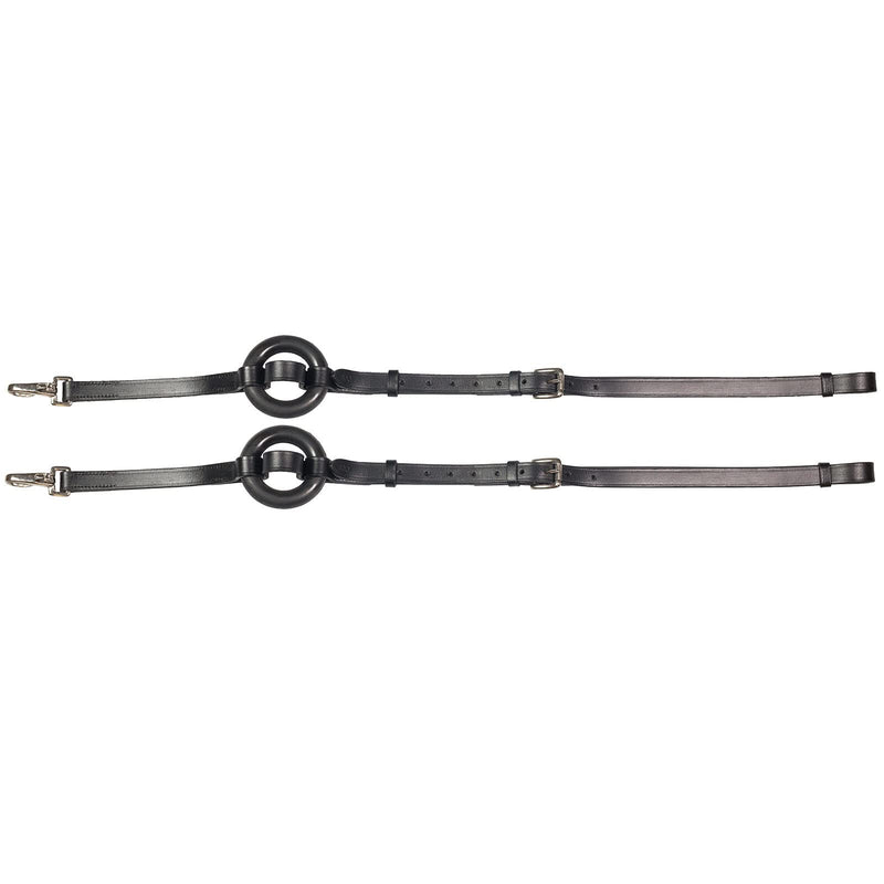 HORZE Leather Side Reins w/Rubber Donuts - Black - Pony