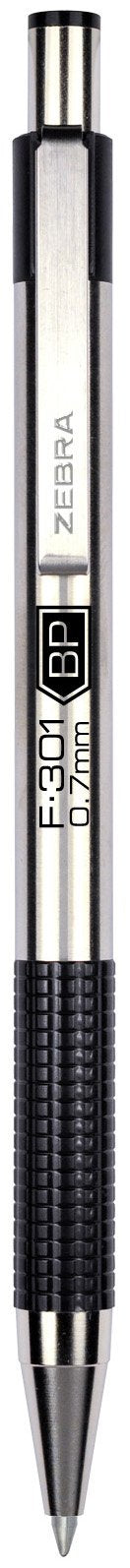 Zebra Pen Pen Zebra Pen F-301 Ballpoint Stainless Steel Retractable Pen, Fine Point, 0.7mm, Black Ink, 1-Count