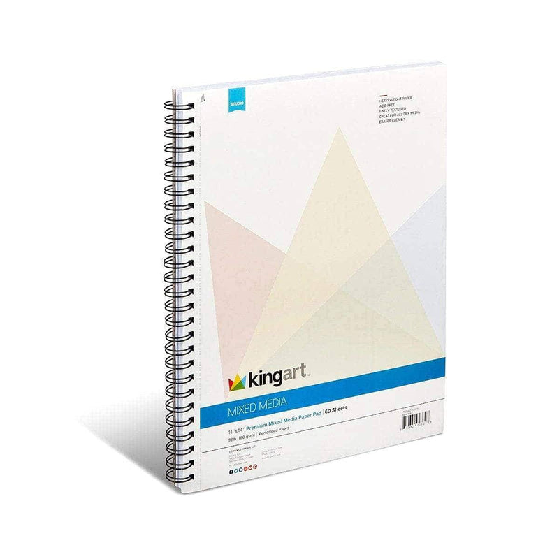 KINGART Mixed Media Paper Pad, Heavyweight, Fine Texture, Perforated, Side Wire Bound, 98 LBS. (160G), 11" X 14", 60 Sheets