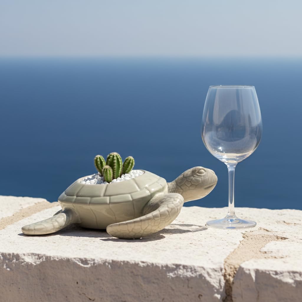 Comfy Hour 9" Ceramic Turtle Succulent Planter Flower Bud Pot Decorative Vase Small Plant Container, Palegreen