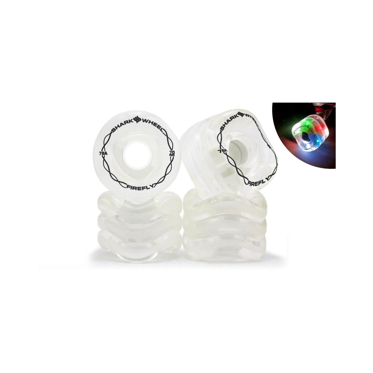 Shark Wheel Wheel, 70mm, Clear with Multi-Color Lights.