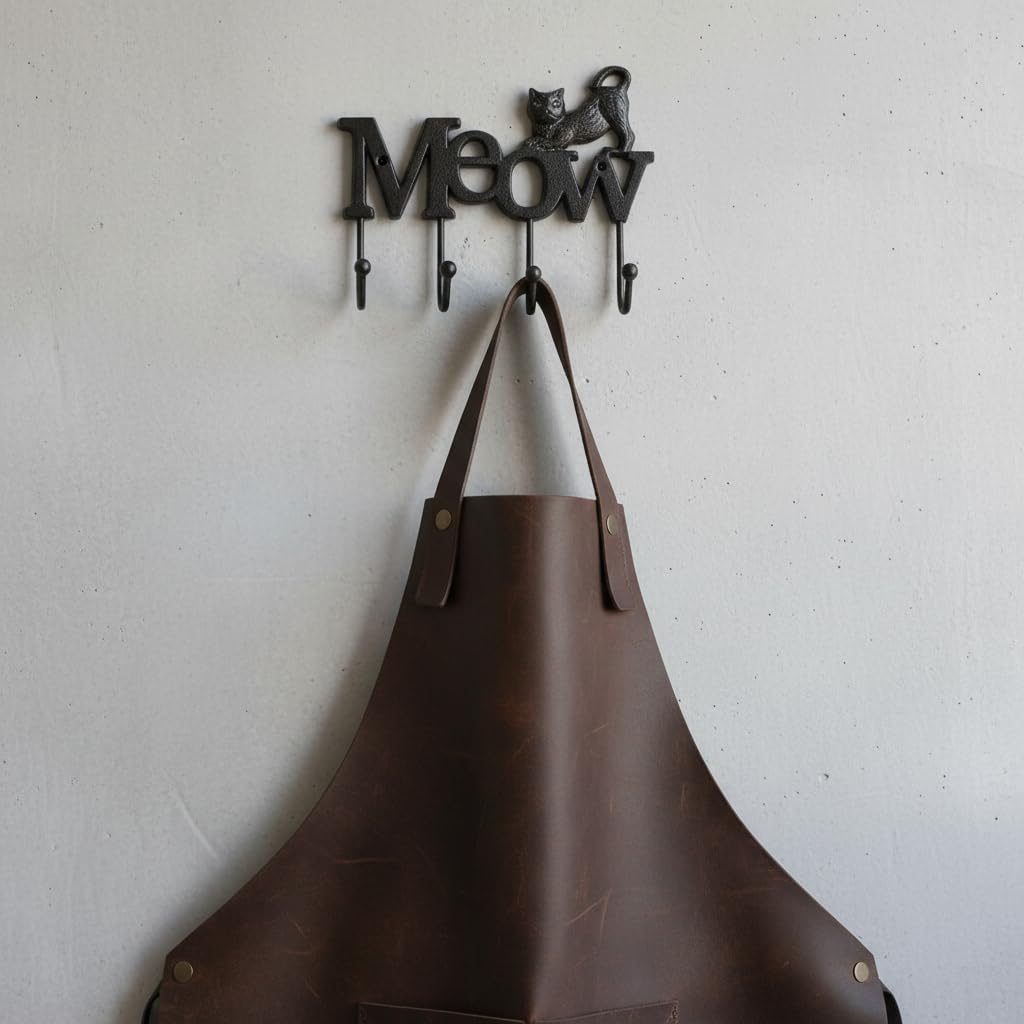 Comfy Hour 6" Cast Iron Cat Meow Four Key Hooks Key Chain Wall Hanger