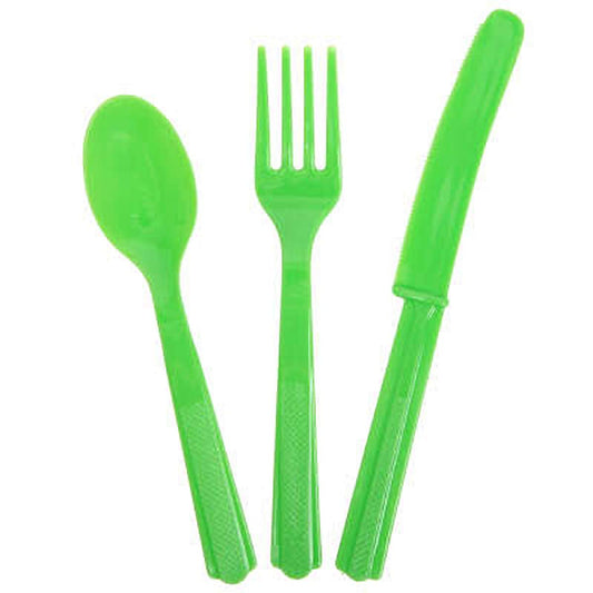 Unique Industries Unique 39507 Plastic Silverware Cutlery Set | Disposable | Lime Green | Pack of 18