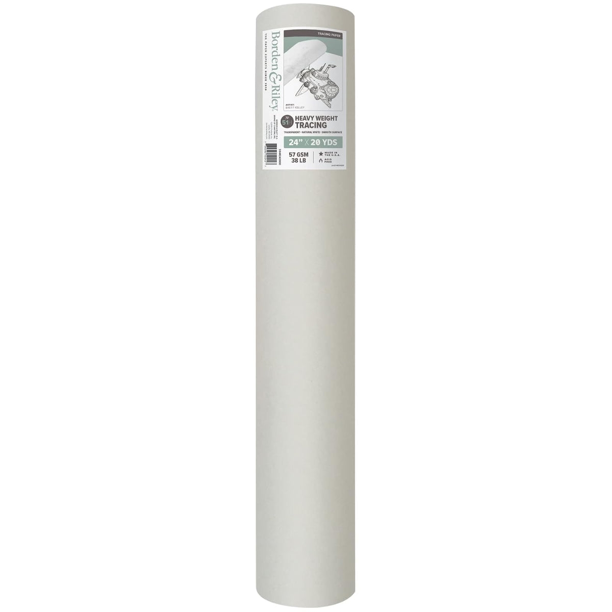 Chartpak Borden & Riley #51H Heavyweight Tracing Paper Roll, 24" x 20 Yards, 57 GSM/38 LB, 1 Roll Each (51HR242000), White