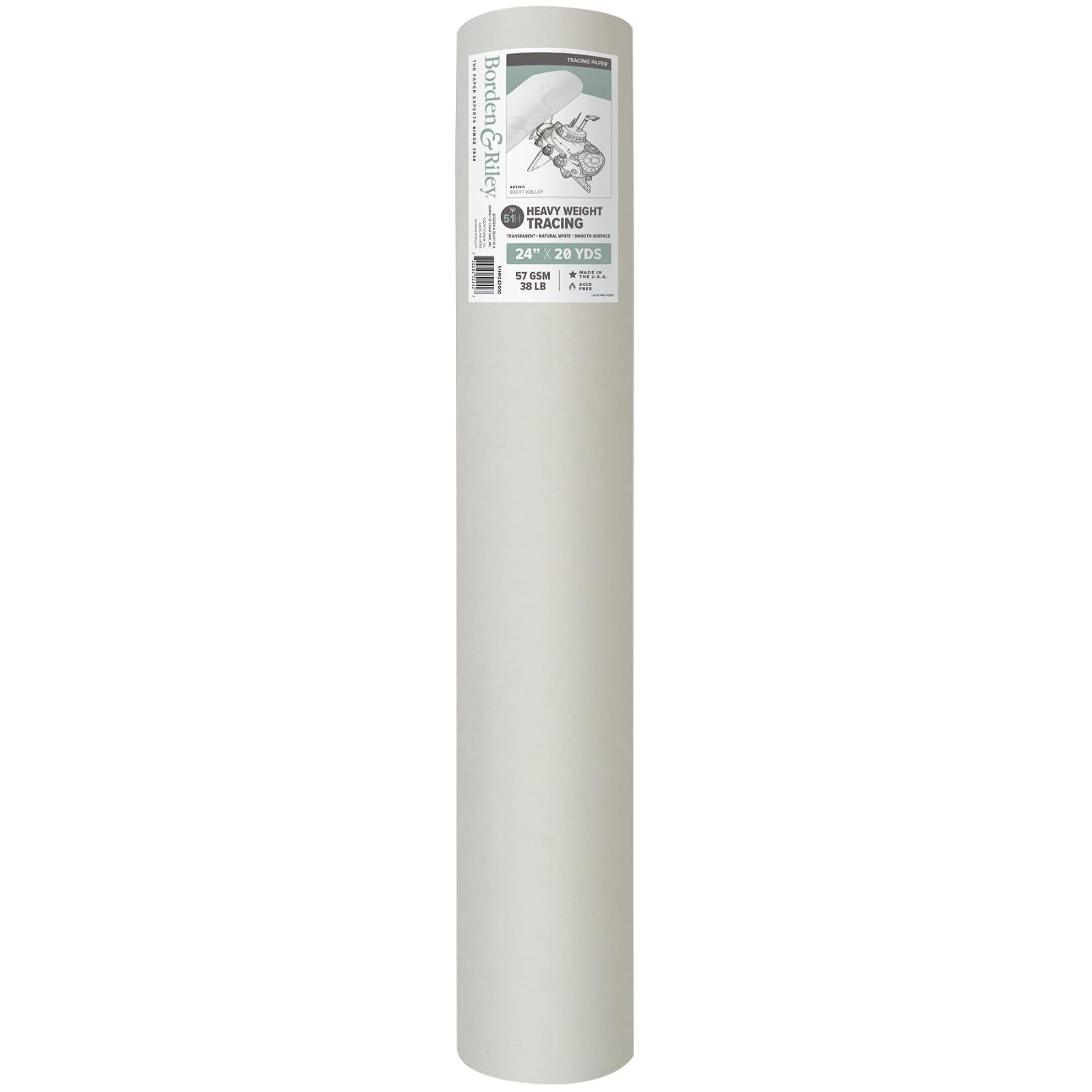 Chartpak Borden & Riley #51H Heavyweight Tracing Paper Roll, 24" x 20 Yards, 57 GSM/38 LB, 1 Roll Each (51HR242000), White