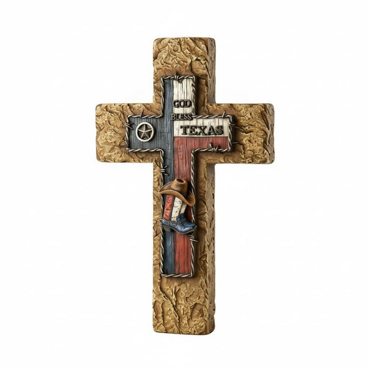 Comfy Hour 14 Inch Texas Cross Wall Decor, God Bless Texas Plaque