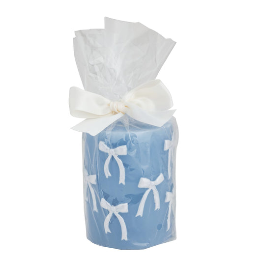 Mud Pie Candle, 4" x 3" dia, Blue Base Bow