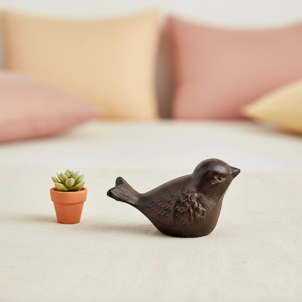 Comfy Hour Antique & Vintage Interior Decor Collection, Animal Edition Cast Iron 8" Bird Figurine, Antique Brown, Indoor Outdoor Garden Decor
