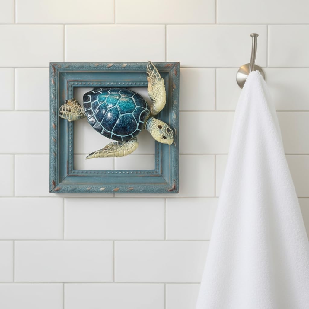 Comfy Hour Ocean Voyage with Sea Turtles Collection 6" Turtle Coastal Ocean Theme 3D Wall Decorative Frame, Polyresin