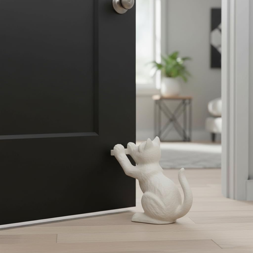 Comfy Hour Antique & Vintage Interior Decor Collection, Animal Edition  Cast Iron Door Stopper - Cat, White