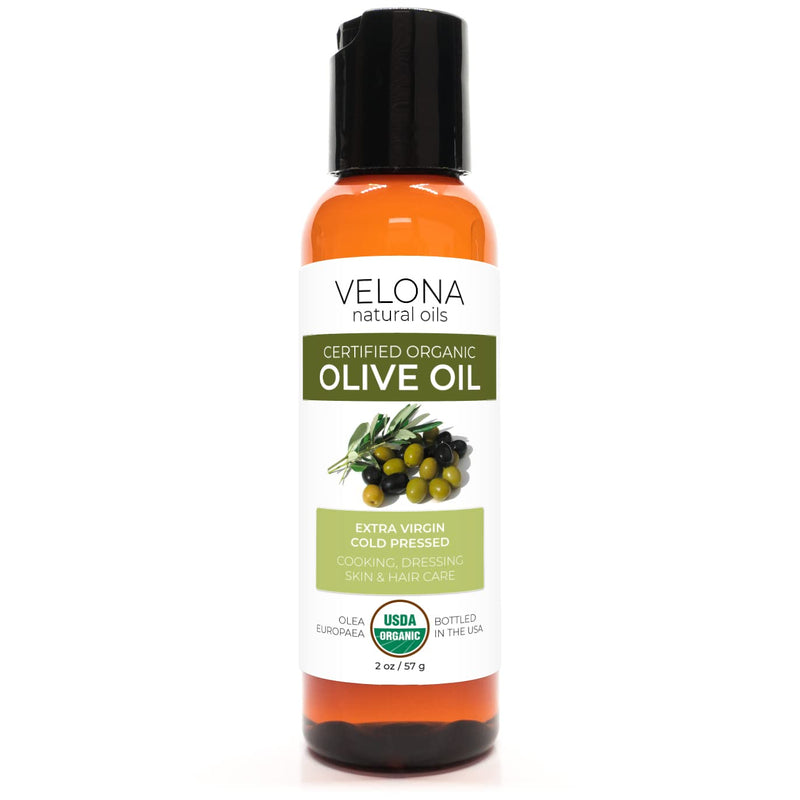 Velona USDA Certified Organic Olive Oil - 2 oz | 100% Pure and Natural Carrier Oil | Extra Virgin, Unrefined, Cold Pressed