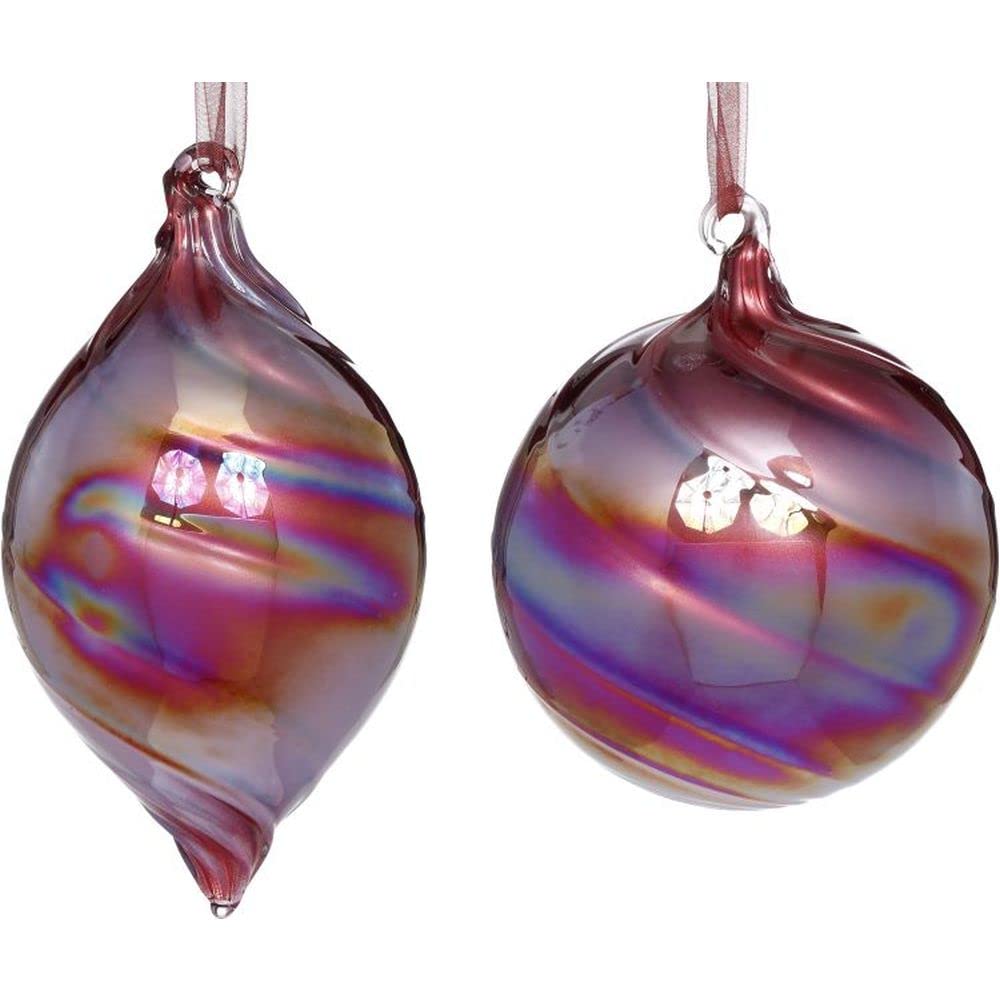 Mark Roberts 2023 Red Swirl Teardrop/Ball Ornament - 4 Inches, Assortment of 2, Festive Holiday Ornaments