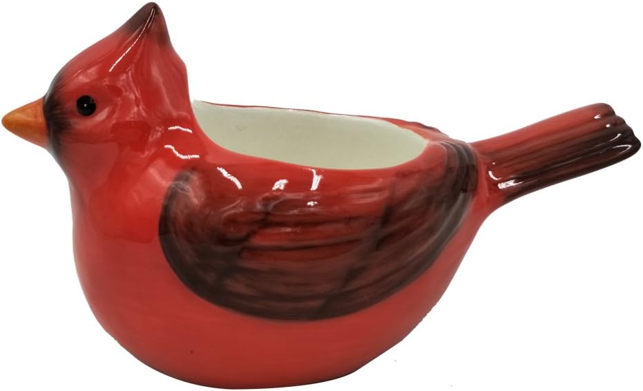 Comfy Hour Winter Holiday Home Collection 3" Red Feather Cardinal Stoneware Sculpture Candle Holder, Red, Ceramic