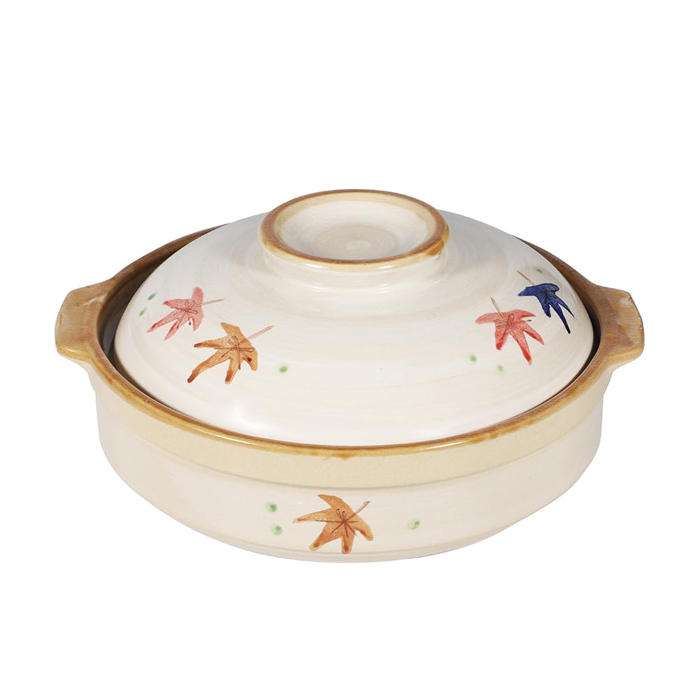 Urban Tokyo Donabe Clay Hot Pot, Japanese Maple Momiji Design, Ceramic Earthenware Banko Casserole, Shabu shabu Hot Pot Sukiyaki (Size 8 (3-4 People))