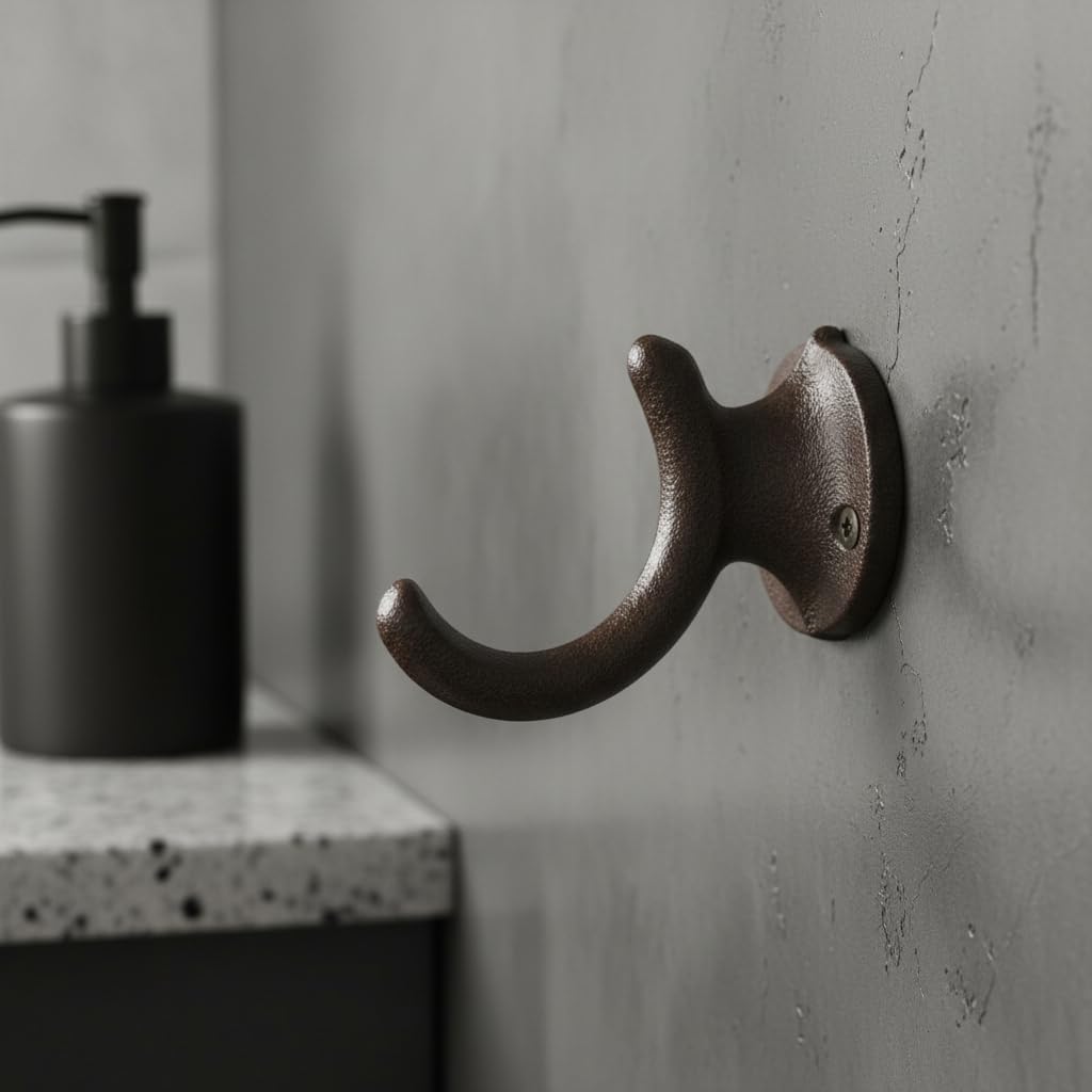 Comfy Hour Antique and Vintage Collection Cast Iron Single Coat Hook Clothes Key Hook Rack Wall Hanger - Metal, Heavy Duty, Brown, Recycled, Decorative Gift Idea