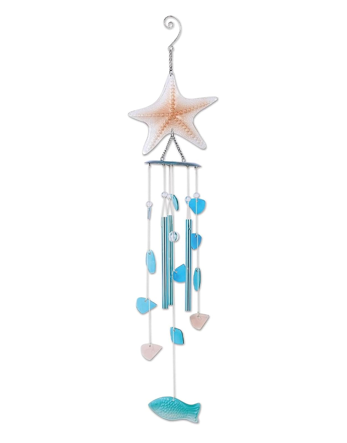 Sunset Vista Designs 92627 Starfish Metal Wind Chime, Blue and Pink Glass