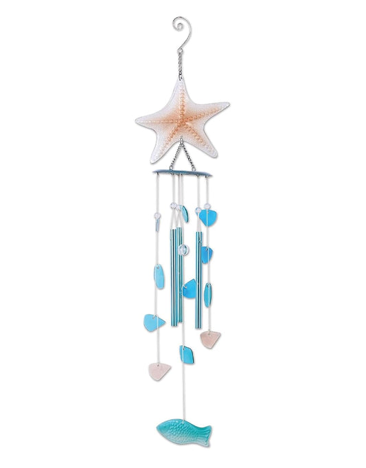 Sunset Vista Designs 92627 Starfish Metal Wind Chime, Blue and Pink Glass