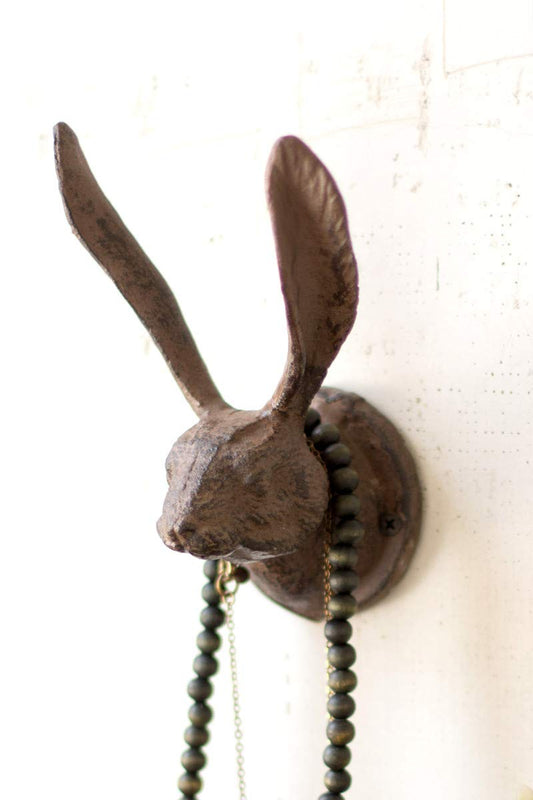 Kalalou Rustic Cast Iron Rabbit Wall Hook, One Size, Brown