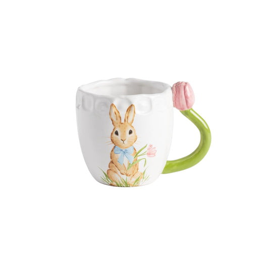 Mud Pie Drinking Cup, 15 Ounces, White with Pink Tulip Handle