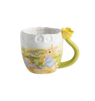 Mud Pie Drinking Cup, 15 Ounces, White with Yellow Tulip Handle
