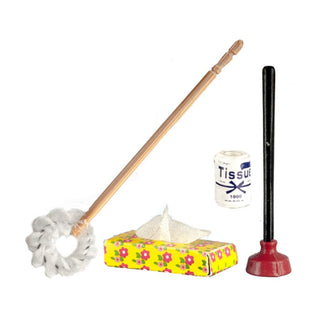 Aztec Imports Dolls House Traditional Toilet Brush Tissue Plunger Miniature Bathroom Accessory